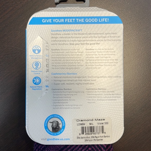 Goodhew Diamond Maze Knee High Merino Socks - size S/M and M/L in Violet. - Picture 5 of 7